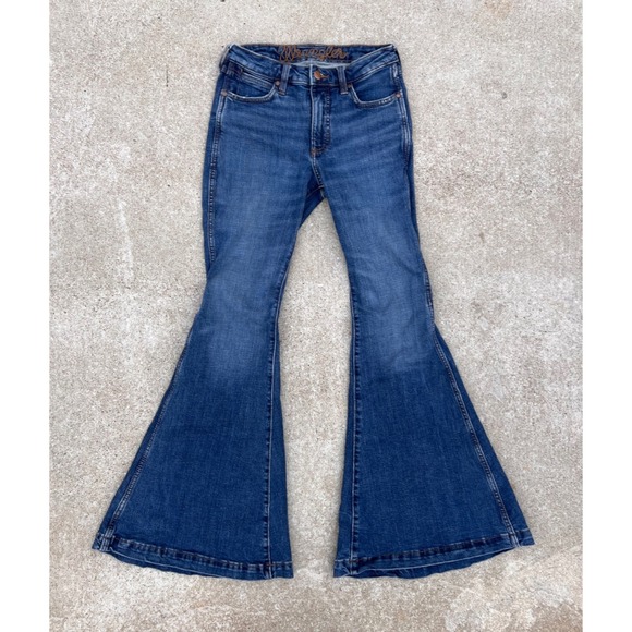 Wrangler Retro Mae High Rise Trouser Bell Bottom Jeans Dark Wash 27x34 - Picture 1 of 9